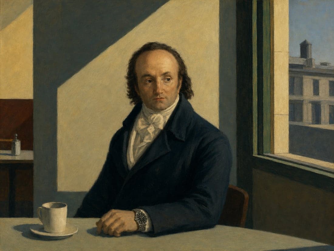 Portrait d'Abraham, attablé, montre à la main — peinture originale.
